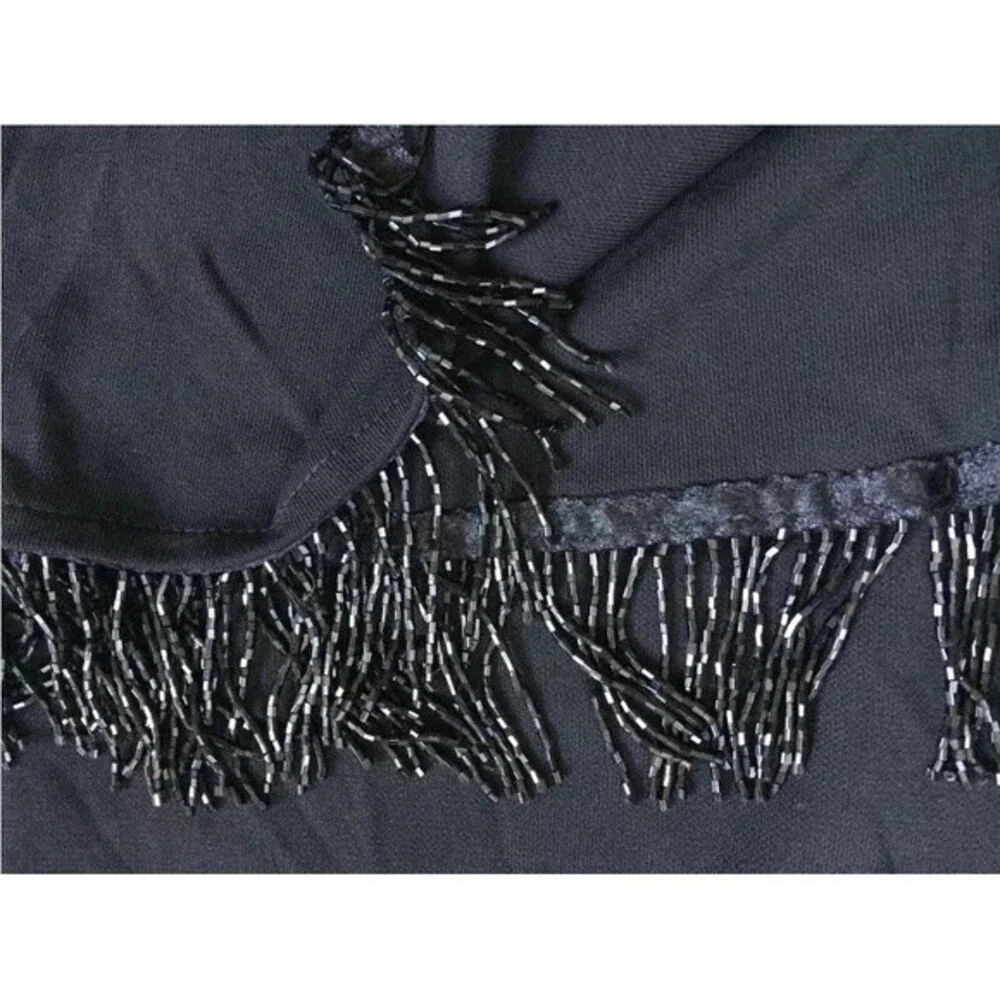 CL Carole Little black Women  skirt with bugle bead fringes Sz  Medium E…